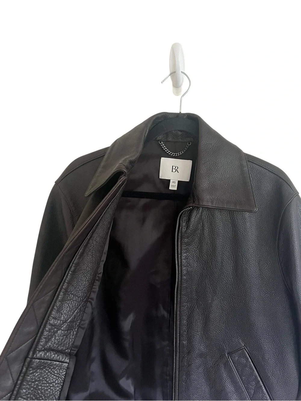 Banana Republic Black Distressed Oversized Leather Bomber Jacket XS